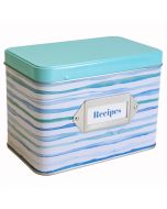 image shows C.R. Gibson Tin Recipe Box | Coastal against a blank, white background