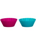 image shows Trudeau Silicone 12-Piece Standard Muffin Cups | Tropical & Fuchsia  against a blank, white background