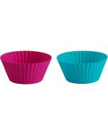  image shows Trudeau Silicone 24-Piece Mini Muffin Cups | Tropical & Fuchsia against a blank, white background