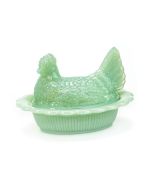 Mosser Glass Hen on Basket - Jadeite