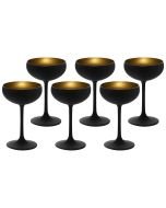 Stolzle 7.75oz Olympia Crystal Champagne Saucer Coupe Glasses - Set of 6 | Black & Gold