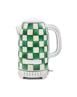 image shows MacKenzie-Childs Emerald Check 7-Cup Electric Kettle  against a blank, white background