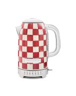 image shows MacKenzie-Childs Cherry Check 7-Cup Electric Kettle against a blank, white background