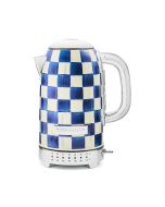 MacKenzie-Childs royal check electric kettle against a white background