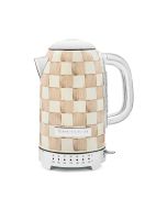 MacKenzie-Childs mocha check electric kettle against a white background