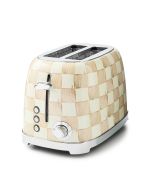 image shows MacKenzie-Childs Mocha Check 2-Slice Toaster against a blank, white background