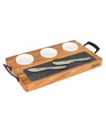 Viking Acacia Wood Slate Cheese Board Charcuterie Set | 7-Piece Against a Plain White Background