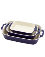 Staub 3-Piece Rectangular Baking Dish Set | Dark Blue
