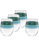 image shows Fiesta® 15oz Stemless Wine Glasses (Set of 4) | Edgeline Aegean against a blank, white background