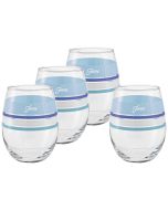 image shows Fiesta® 15oz Stemless Wine Glasses (Set of 4) | Edgeline Coastal Blues against a blank, white background