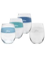 image shows Fiesta® 15oz Stemless Wine Glasses (Set of 4) | Coastal Blues Frame against a blank, white background