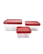 image shows Click Clack 3-Piece Basic Small Storage Containers Set | Red against a blank, white background
