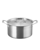 image shows Le Creuset Essential Stainless Steel 6.25 Qt. Deep Round Stockpot with Lid  against a blank, white background