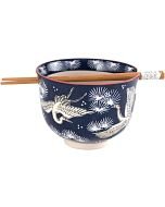 Fuji Merchandise 5" Noodle Bowl & Chopsticks | Blue Crane