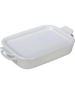 image shows Le Creuset 2.75 Qt. Rectangular Heritage Baking Dish with Platter Lid | White against a blank, white background