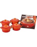 image shows Le Creuset Mini Cocottes & Cookbook (Set of 4) | Flame  against a blank, white background