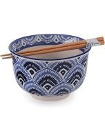 Fuji Merchandise 6" Noodle Bowl & Chopsticks | Blue Peacock