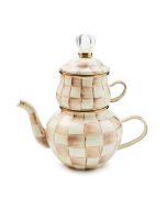 image shows MacKenzie-Childs Mocha Check High Tea against a blank, white background