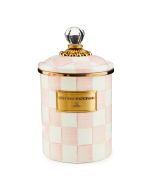 image shows MacKenzie-Childs Rosy Check 1.5 Qt. Medium Canister against a blank, white background