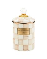 image shows MacKenzie-Childs Mocha Check 1.5 Qt. Medium Canister against a blank, white background