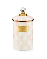 image shows MacKenzie-Childs Rosy Check 2 Qt. Large Canister against a blank, white background