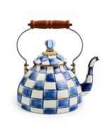  image shows MacKenzie-Childs Emerald Check 3 Qt. Tea Kettle against a blank, white background
