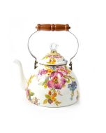 image shows MacKenzie-Childs White Flower Market 3 Qt. Tea Kettle against a blank, white background
