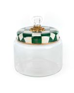 image shows MacKenzie-Childs Emerald Check 64oz Large Kitchen Canister against a blank, white background