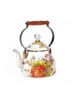 image shows MacKenzie-Childs White Flower Market 2 Qt. Tea Kettle  against a blank, white background