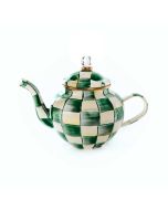 image shows MacKenzie-Childs Emerald Check 4-Cup Teapot against a blank, white background