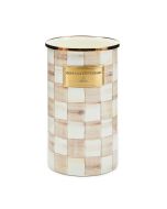 image shows MacKenzie-Childs Mocha Check Utensil Holder against a blank, white background