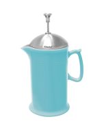 image shows Chantal 28oz. Ceramic French Press with Stainless Steel Plunger | Aqua against a blank, white background