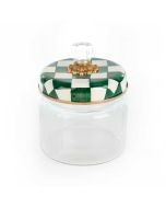image shows MacKenzie-Childs Emerald Check 1.5 Qt. Small Kitchen Canister against a blank, white background