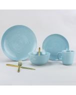 Everything Kitchens Modern Colorful Neutrals - Rippled 16-Piece Dinnerware Set - Glazed | Blue