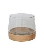 Creative Co-Op Round Glass Hurricane Vase With Mango Wood Base | 6.75"