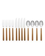 image shows Lenox Oneida 24/7 Outdoor Living 12-Piece Flatware Set | Mirror/Faux Wood  against a blank, white background