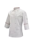Mercer Renaissance Cutlery Women's Chef Coat (Scoop Neck) | White w/ Red Piping, XXS