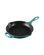 image shows Le Creuset Signature Cast Iron Round Skillet, 10.25 in. - Blue Riviera against a blank, white background