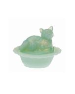 Mosser Glass Mini Cat On Basket Figurine | Jadeite