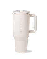 HydroJug Traveler 32oz Leakproof Tumbler (Cream) against a white background shot from the side from the front