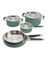 image shows ZWILLING Pure 8-Piece Stainless Steel Cookware Set | Green against a blank, white background  