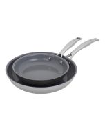 image shows Henckels CLAD H3 Ceramic Nonstick Stainless Steel Fry Pan Set | 2-Piece against a blank, white background