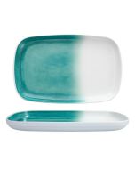 image shows Fortessa La Cote Outdoor Melamine 14" x 9" Rectangular Platter (Amalfi) against a blank, white background