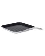 image shows Viking Contemporary Stainless Steel 11" Quantianum Nonstick Grill Pan against a blank, white background