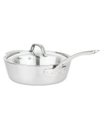  image shows Viking Contemporary 3-Ply Stainless Steel Sauté Pan With Glass Lid | 3.6 Quart against a blank, white background