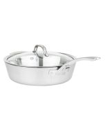  image shows Viking Contemporary 3-Ply Stainless Steel Sauté Pan With Glass Lid | 4.8 Quart against a blank, white background