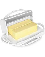 image shows Butterie Butter Dish with Attached Flip-Top Lid | White against a blank, white background