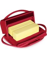 image shows Butterie Butter Dish with Attached Flip-Top Lid | Red against a blank, white background