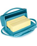 image shows Butterie Butter Dish with Attached Flip-Top Lid | Aqua against a blank, white background