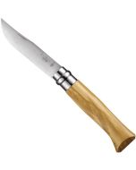 image shows Opinel No.08 Stainless Steel Folding Knife | Olive Wood against a blank, white background